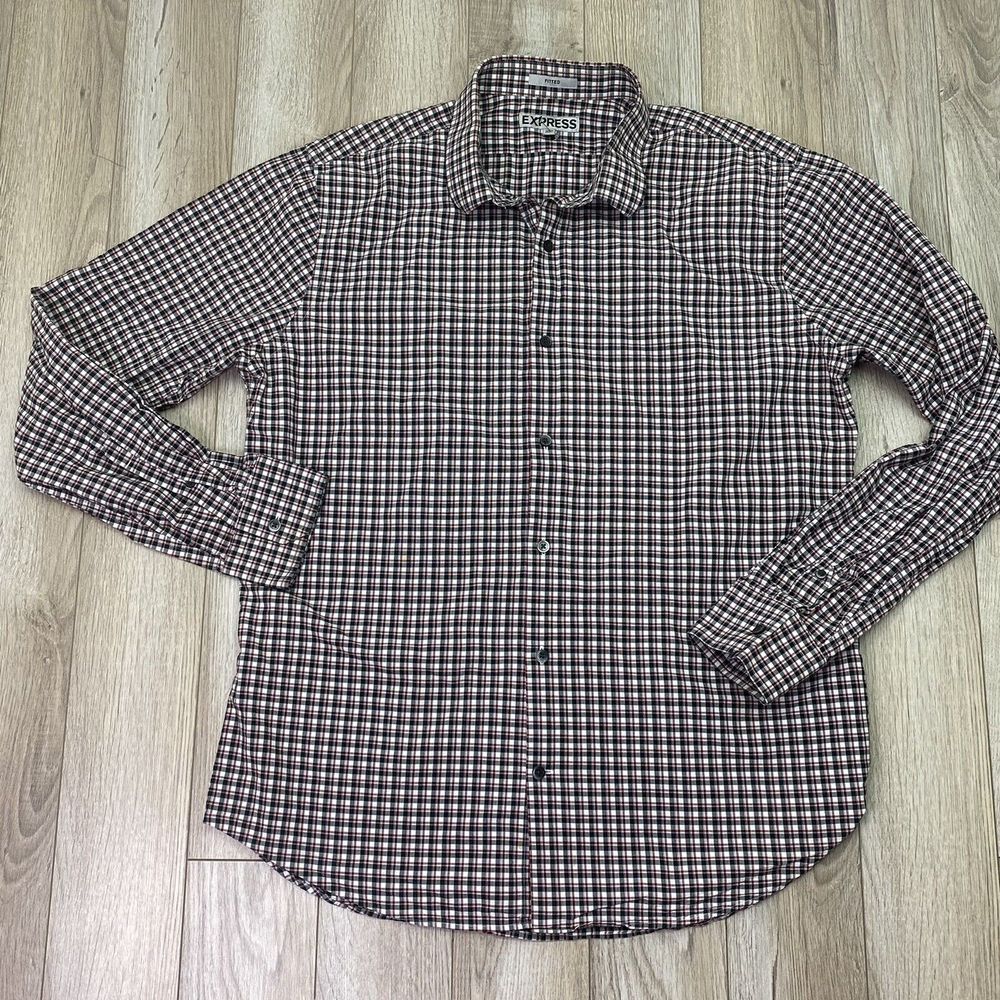 Express Mens Button Down Shirt XL Multicolor check long sleeve